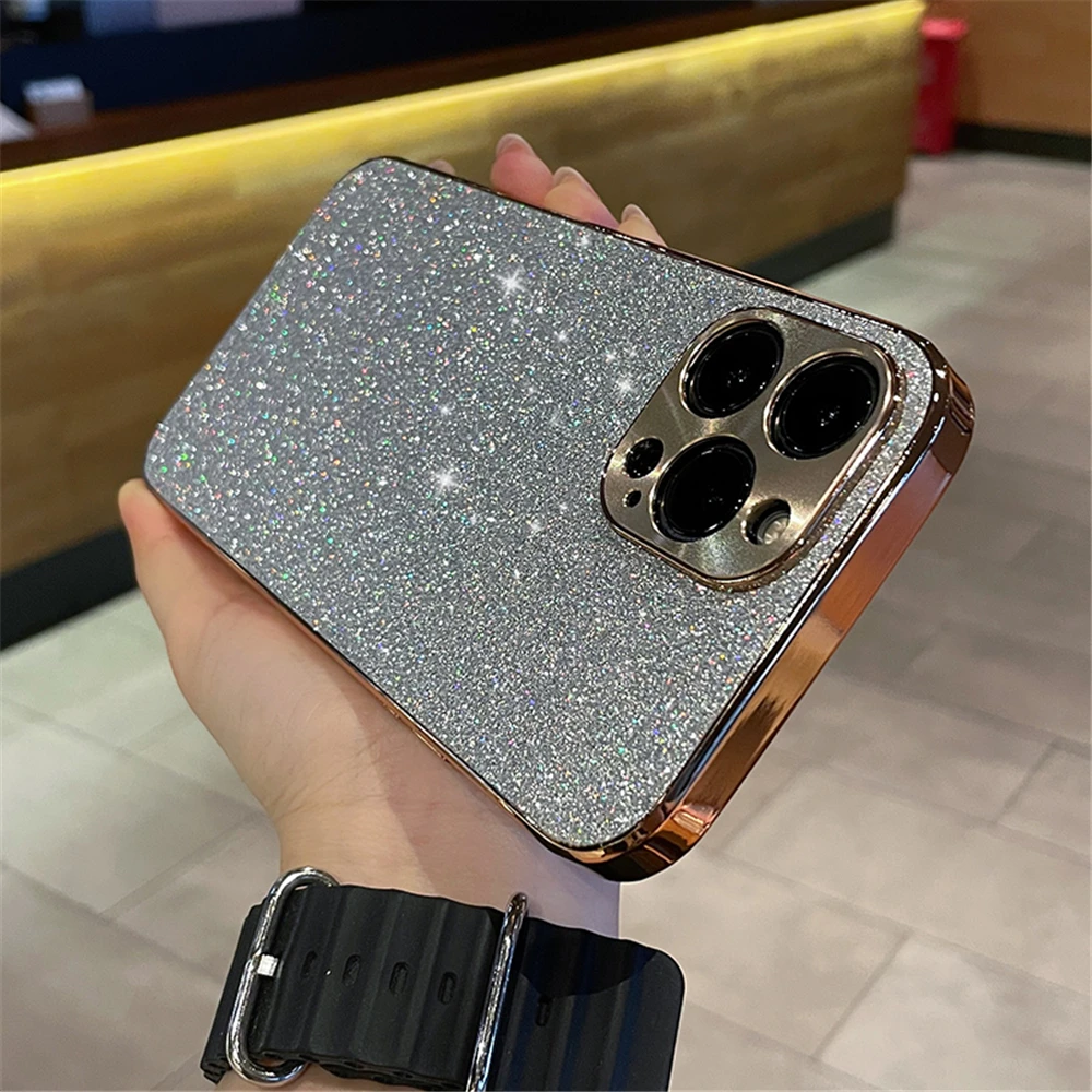 Luxury Plating Bling Glitter Rhinestones Gem Diamond Phone Case For iPhone 16 15 13 12 11 14 Pro Max Camera Protection Cover image 2