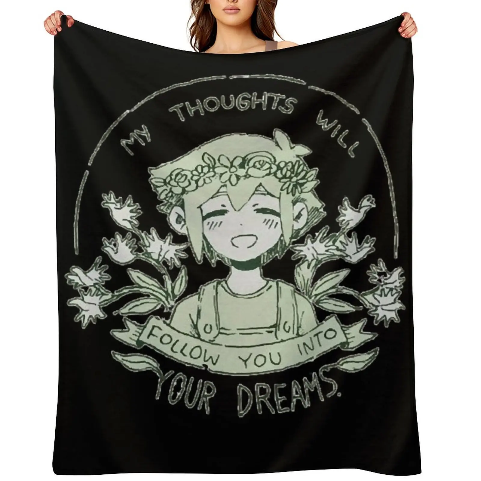 

omori my thoughts will follow you into your dreams basil Throw Blanket Plaid Cute Flannel Fabric blankets and throws Blankets