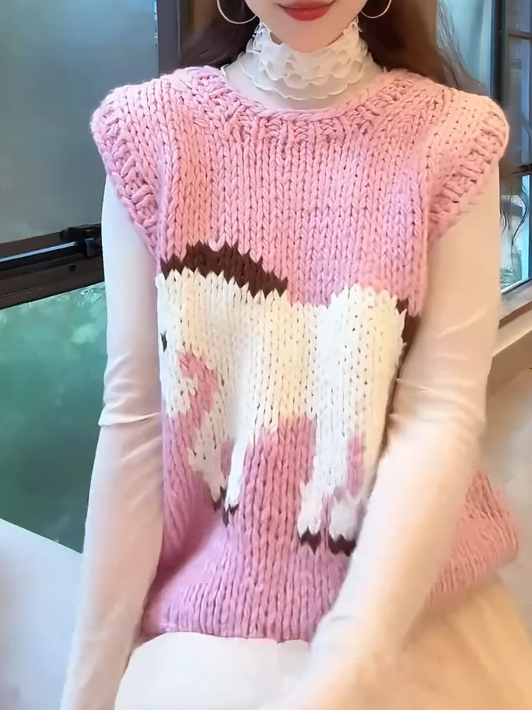 

Корейский вязаный жилет-топ 2025 года, осенняя новинка, большие размеры, модный, универсальный, стройнящий, омолаживающий, женский стиль