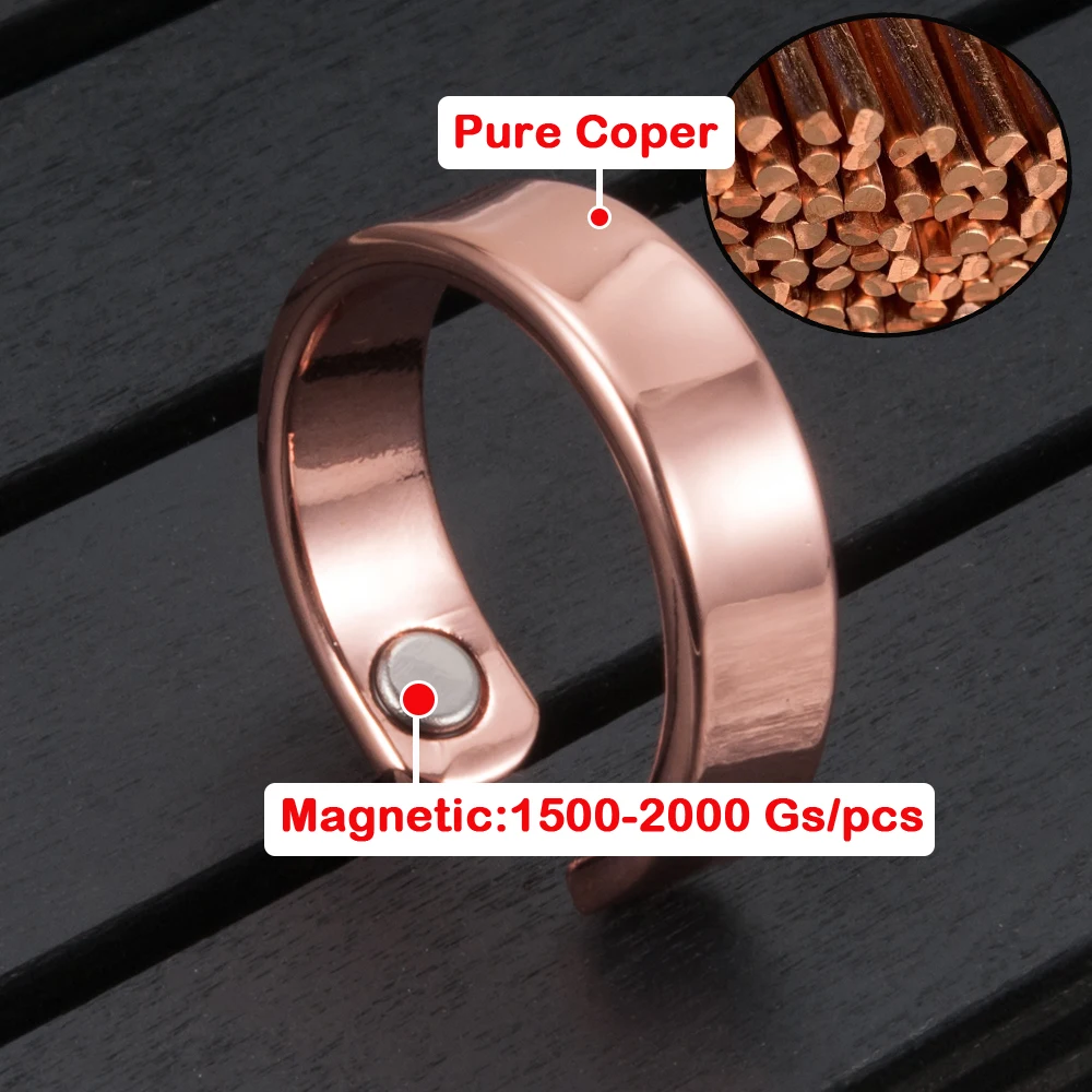 Vinterly Reine Kupfer-Magnetringe 6mm Glänzende Gesundheits-Energie Kupfer-Manschette Verstellbarer Fingerschmuck Hochmagnetisch Größenverstellbar Metall