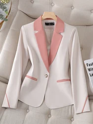 Blazer formal de manga comprida feminino, roupa de trabalho de negócios feminina, jaqueta fina, senhoras de escritório, bege, azul, marrom, outono, inverno