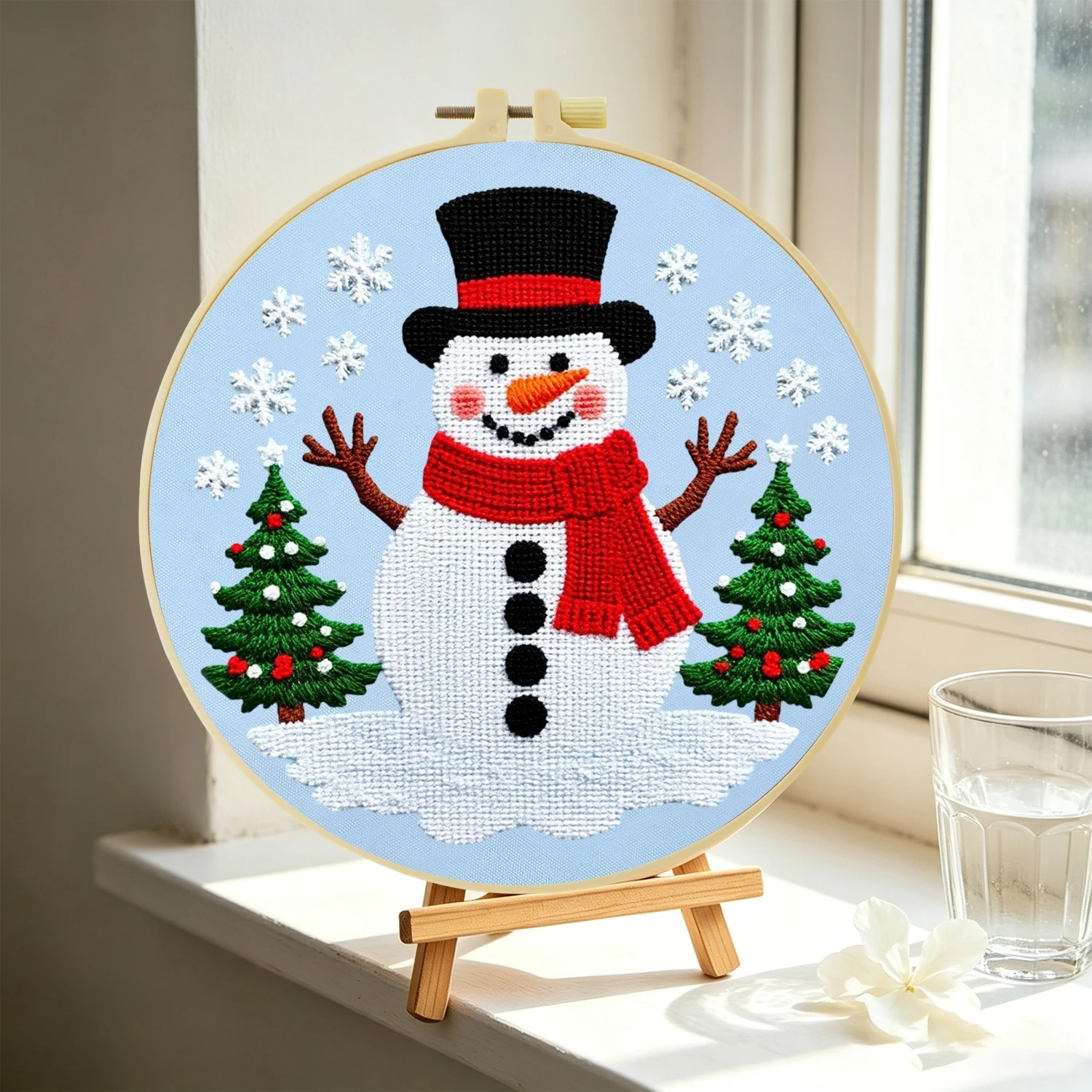 1 Set Schneemann DIY-Stickerei-Set für Anfänger, Stick-Starter-Kit, Kreuzstich-Kunstgeschenk, Handarbeits-Bastelset – Detail 4