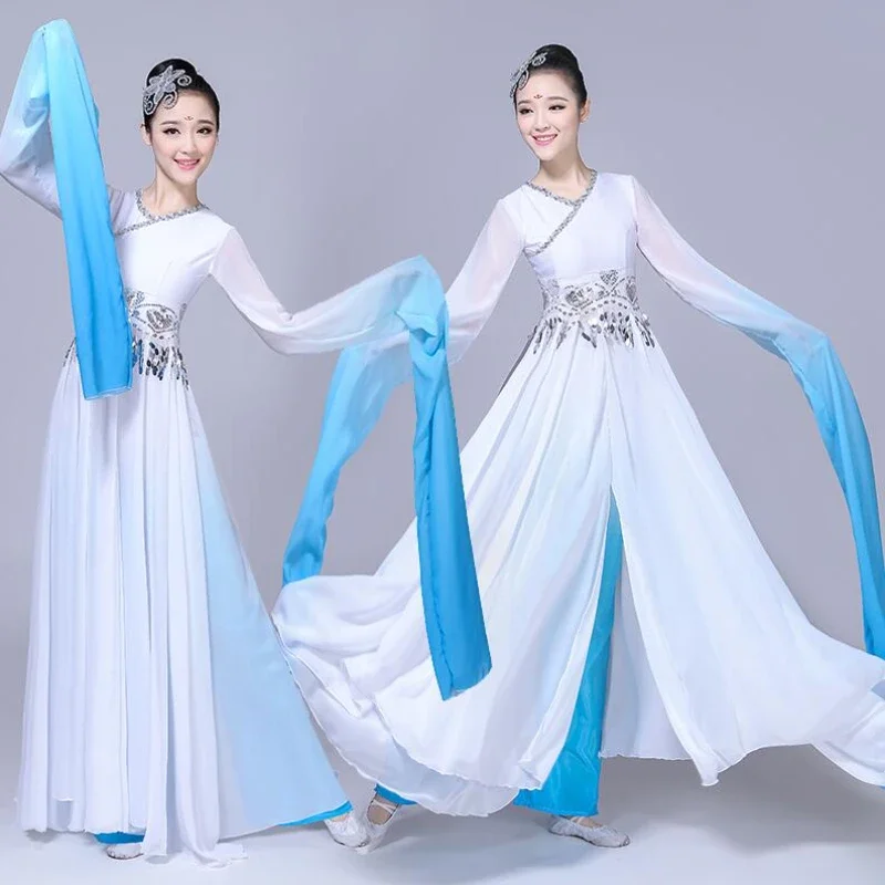 Chinese Folk Dance Modern Classical Dance Costumes Water Sleeve Yangko Clothing Ancient Traditional Oriental Hanfu Yangko Dress