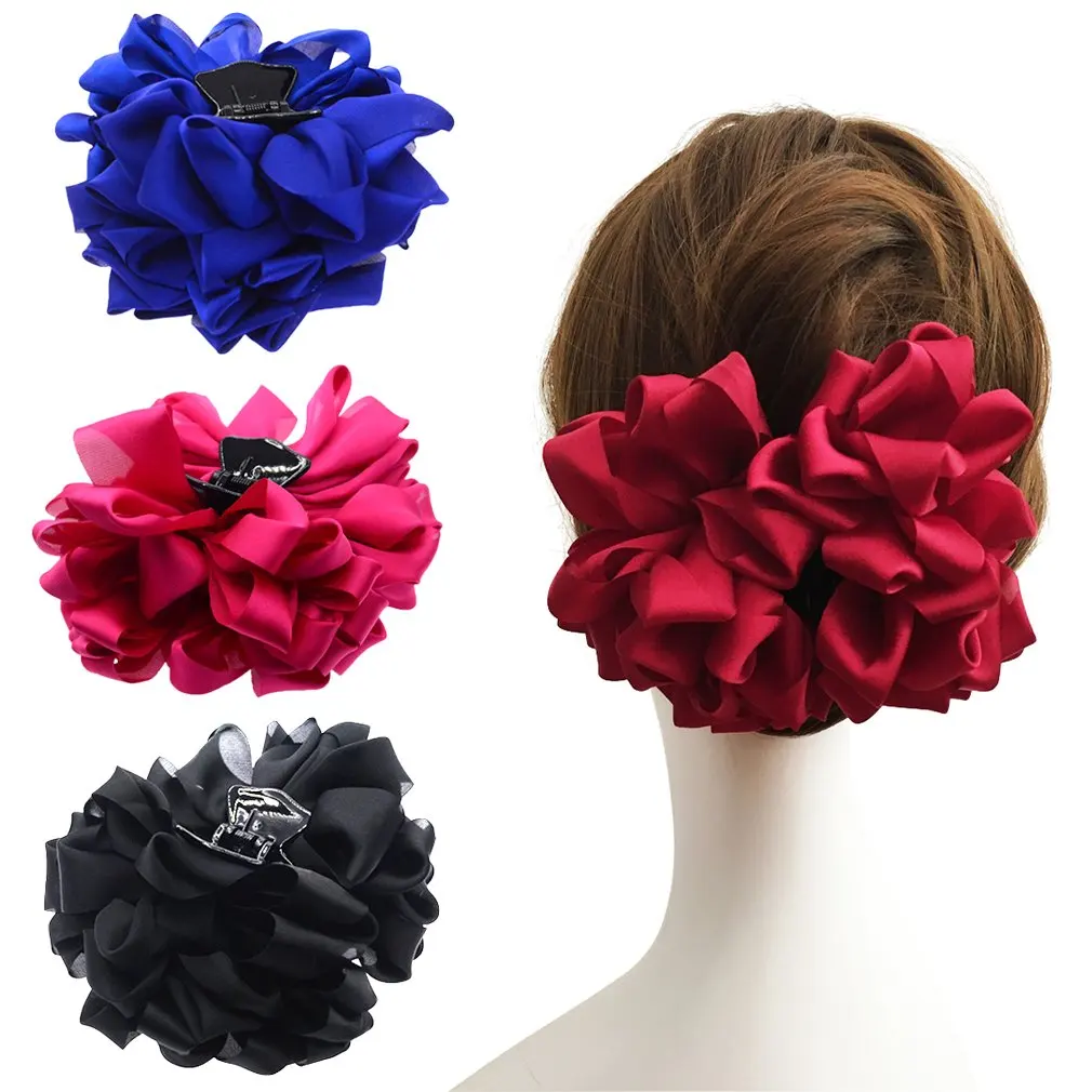 

4 Pcs Large Silk Flower Bow Hair Claw Clips for Thick Long Hair