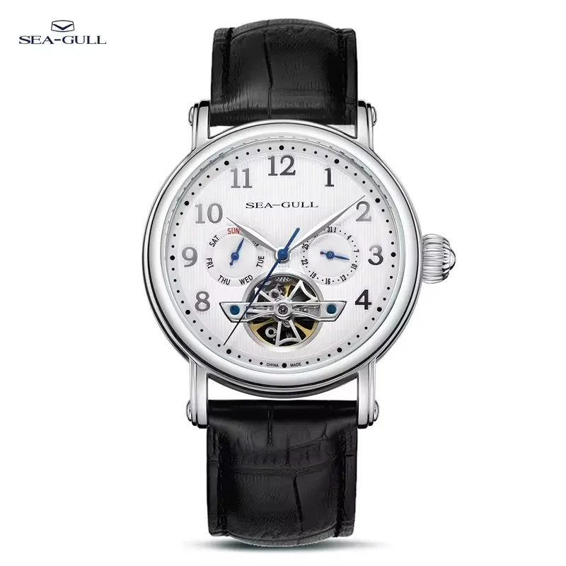 

2024 Seagull Men Wristwatch Automatic Mechanical Watch sapphire glass Multi-Function Hollow Flywheel Watch 50m Waterproof 6123