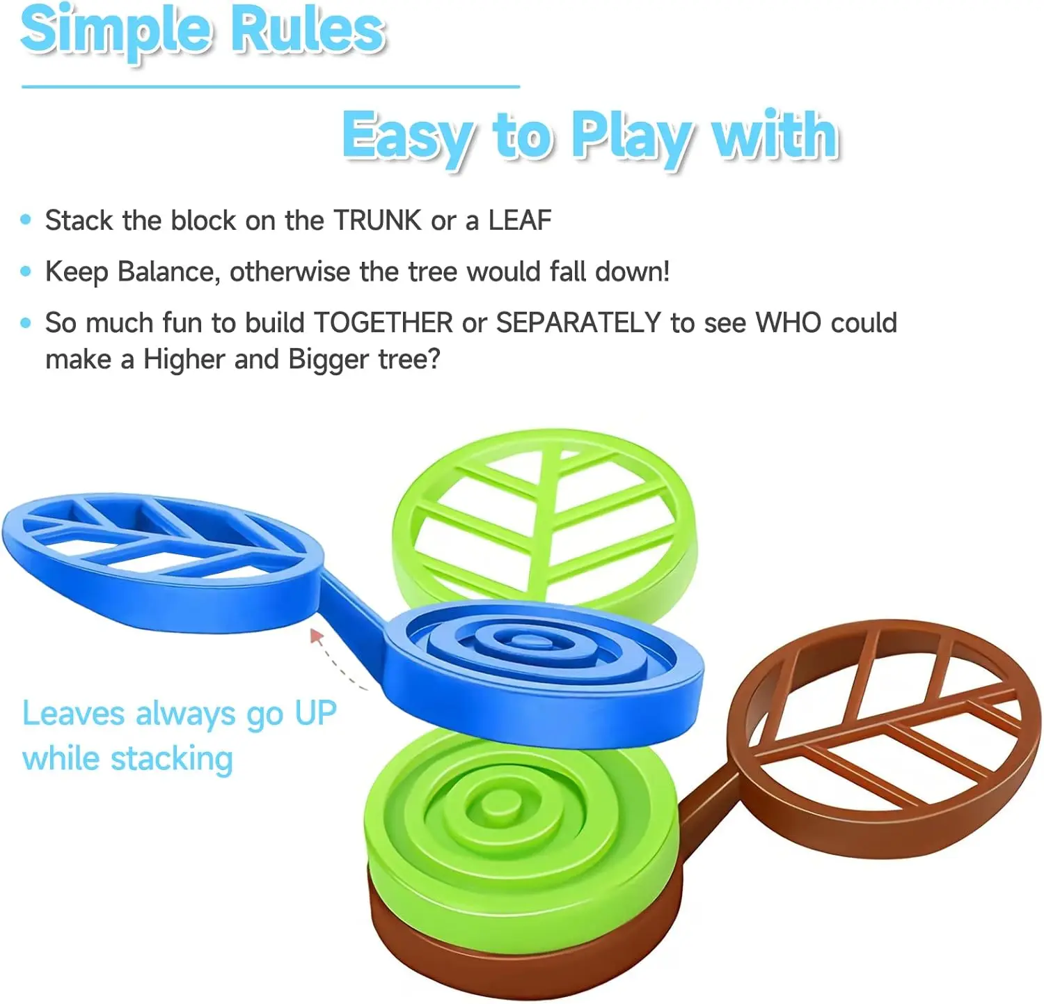 Stack-a-Rainbow-Tree Plastic Stacking Blocks 70 Piece, Balance Game Building Toys for Kids Ages 3-8, Preschool Kindergarten Educ