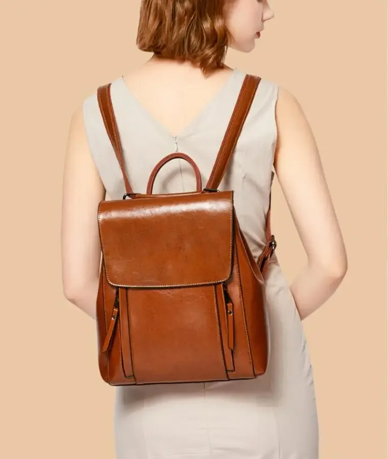 

2024 Women Backpack Cross body Shoulder Bag Genuine Leather Girls School Female Natural Skin Book Laptop Rucksack Messenger Bags