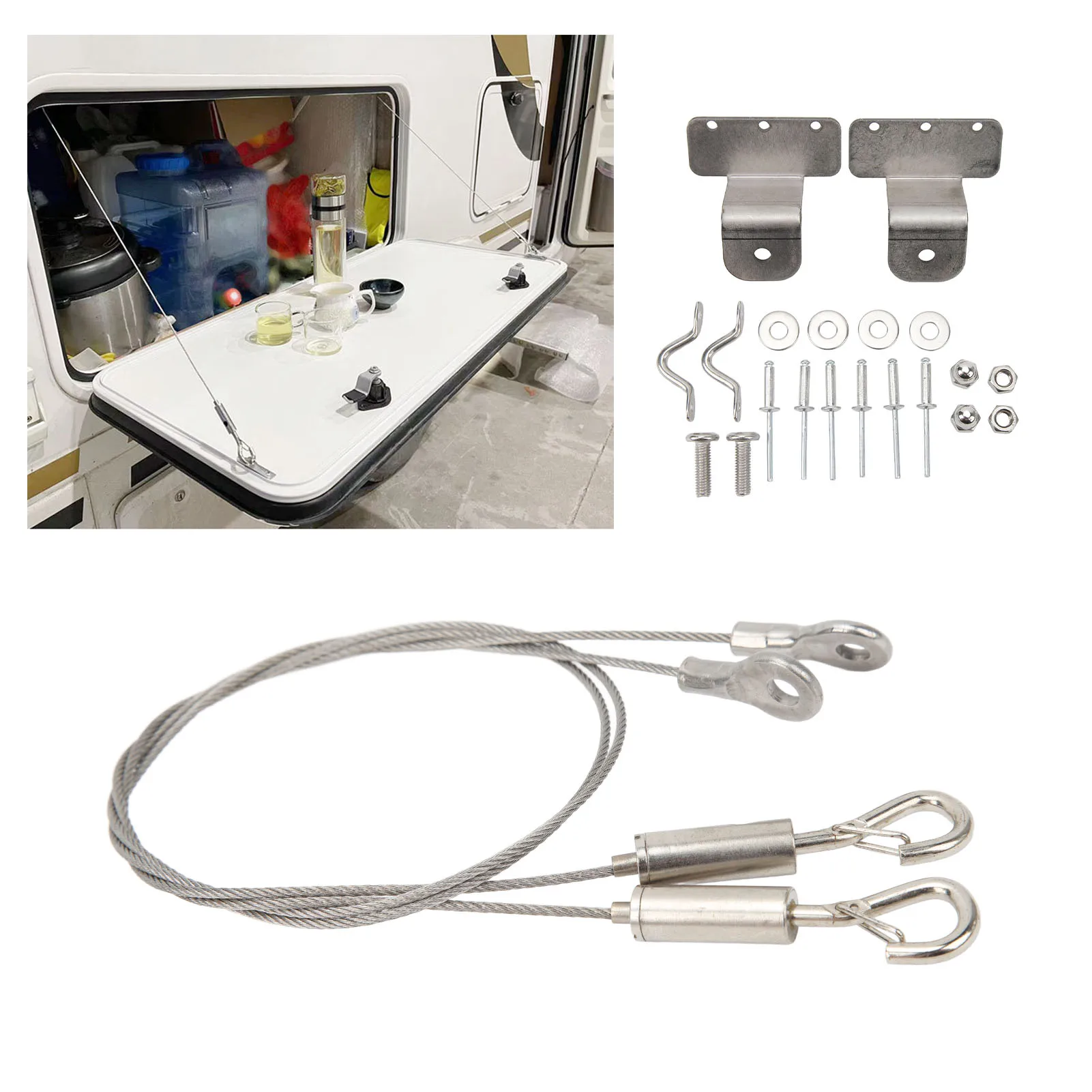 

2 Pcs Hatch Latch Door Lanyard Cable Adjustable 304 Stainless Steel Wire Rope Sling Cable for RV Yacht