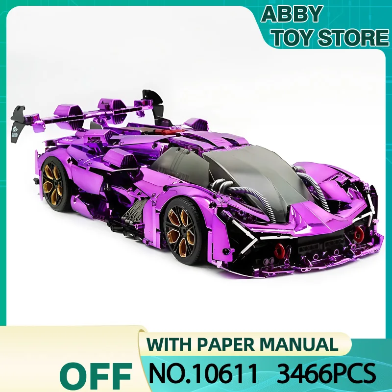 

GULY 10611 MOC High-Tech Super Sports Car Building Blocks 1:8 Plating Purple Hypercar Bricks Puzzle Toy Birthday Gifts For Kids