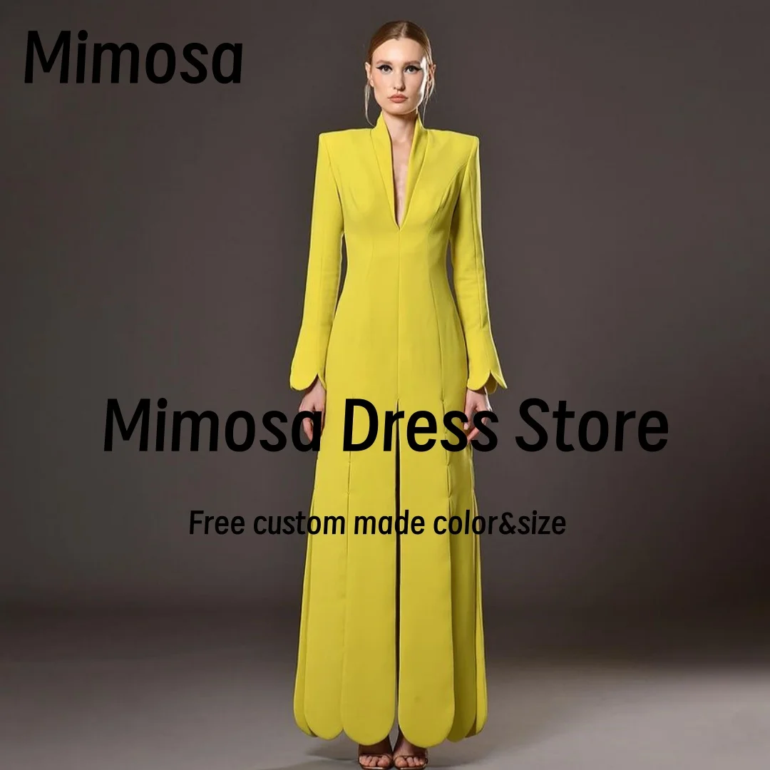 

Mimosa V High Collar Prom Dresses Long Sleeves Zipper Back Evening Gowns Side Slit Sexy Robes De Cocktail Party Dress Customized