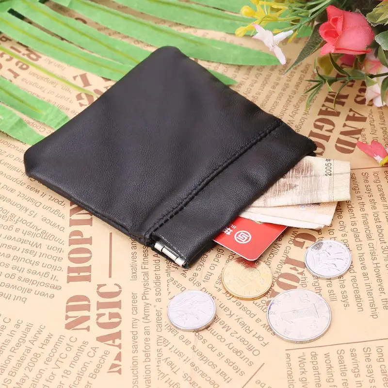 Men Ladies Genuine Leather Coin Top Purse Strong Metal Spring Closure