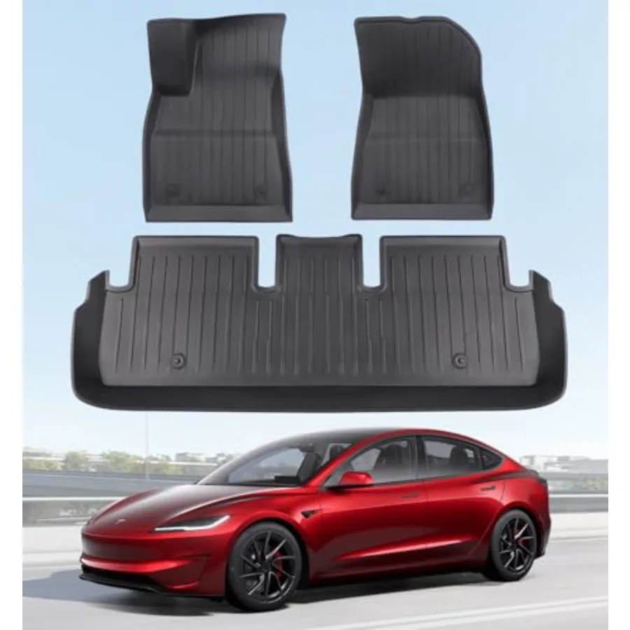 

2025 New Version Floor Mats for Tesla Model 3 Highland - Custom Fit All Weather TPE Front Rear Row Mats 3-Piece