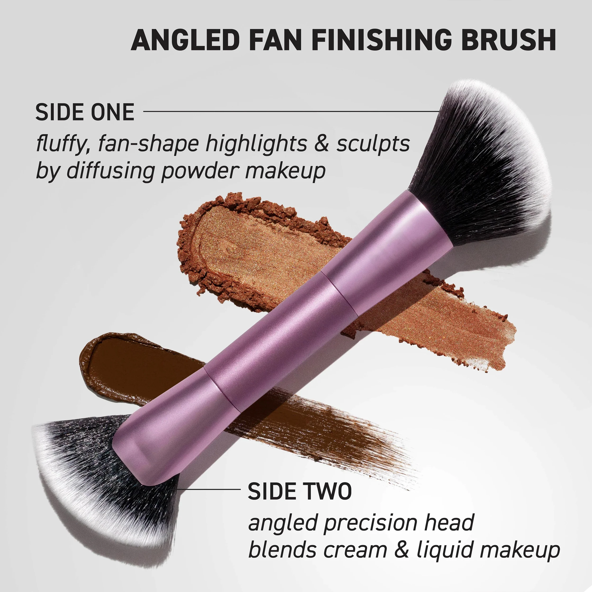 Angled Fan Finishing Brush Is a Dual-Sided, Multi-Use Makeup Brush That Is Designed to Blend Products for a Seamless Finish