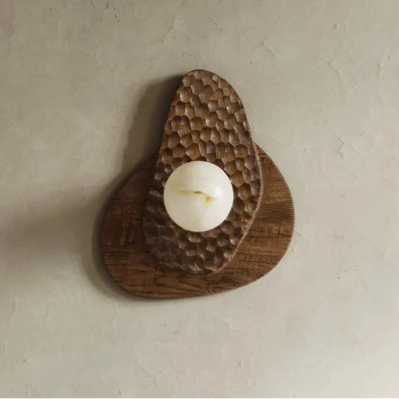Contemporary Designers Wall Lamp Wooden and Cloud Stone LED Wall Sconce Villa Living Room Corridor Background Home Decor Fixture