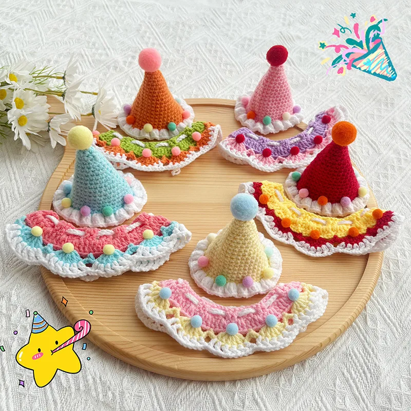 

Pet Cat Birthday Hat Pet Party Dress Up Photo Decoration Dog Neck Cute Handmade Set Dog Accessories for Small Dogs Puppy
