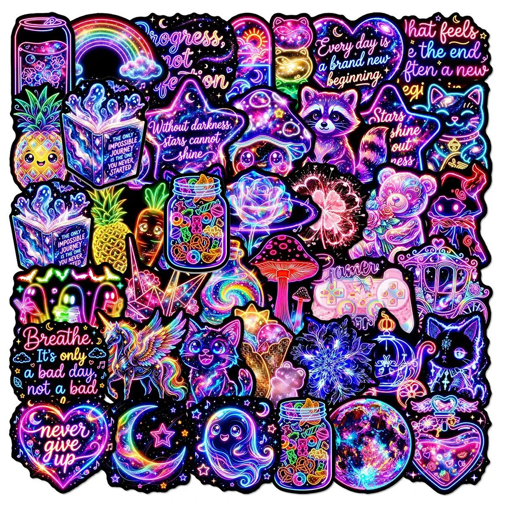 10/30/50pcs Cute Creative Colorful Neon Light Stickers Funny Cartoon Waterproof Sticker Laptop Motorcycle Phone Graffiti Decals