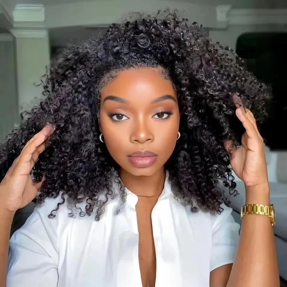 

Half Wig Kinky Curly 220% Density Remy Hair Curly Wigs 100% Human Hair No Leave Out Upgrade Glueless Clip In Half Wigs For Women