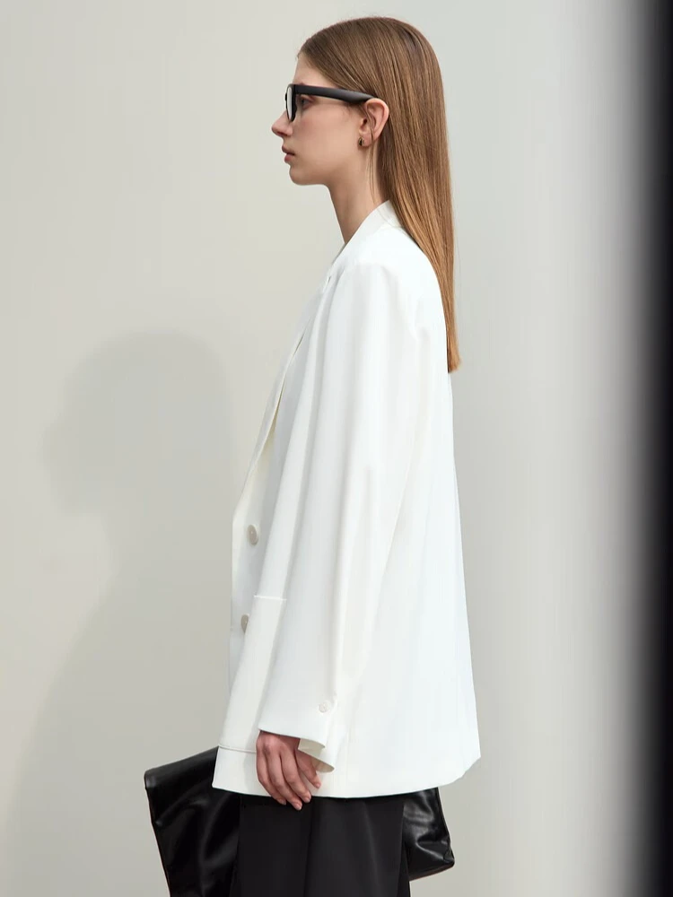 아미 미니멀리즘 블레이저 여성용 2025 봄 신상 노치드 UV 쿨 센스 포멀 브로드 숄더 루즈 솔리드 여성 코트 12441172