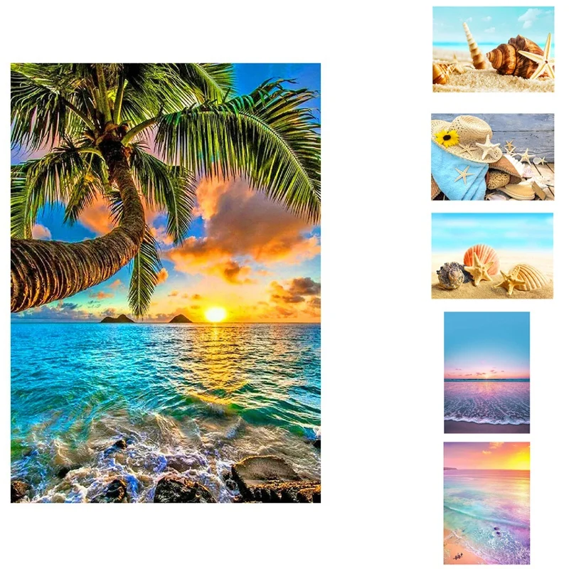 Paint With Diamond Embroidery Diamond Painting Full Round Picture Of Rhinestone Seaside Scenery Cross Stitch