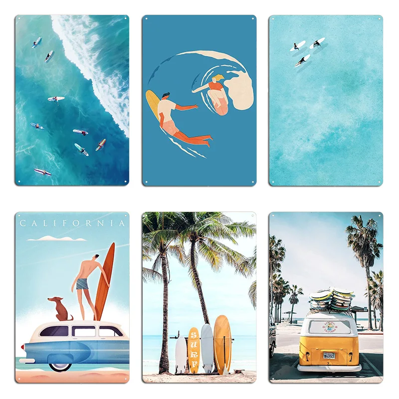 Aerial Surfers Wave lovers Surfing Poster Metal Garage Cinema Wall Plaque Party personalized Tin Sign Poster