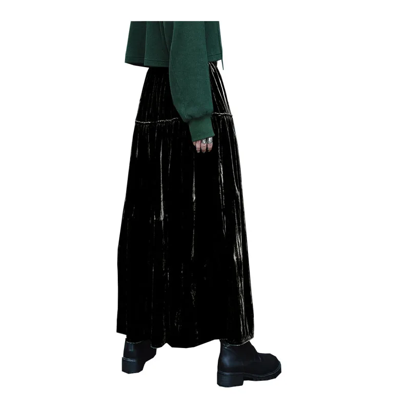 Fengbaoyu-Silk Velvet Skirt for Women, Lady's Skirt with Loose Straps, Black, Luxury Knit Clothing, Light luxury ，Spring Autumn