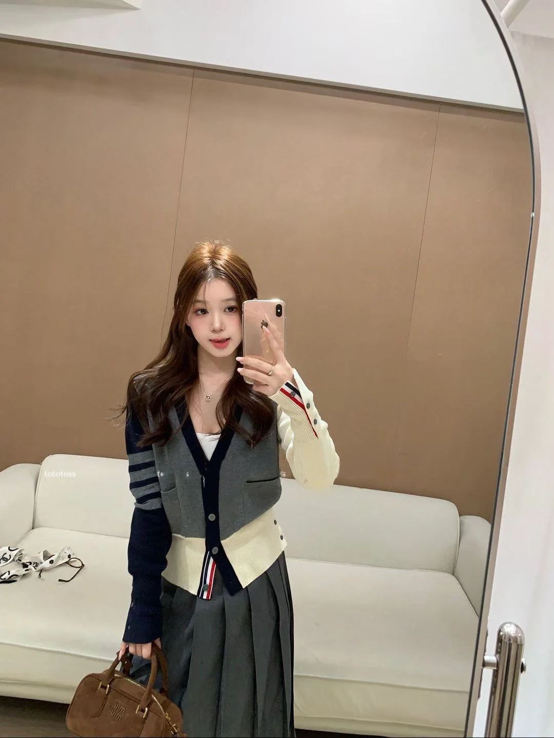 

Женский вязаный свитер-пальто в стиле ретро-преппи из Сеула, с завышенной талией, в стиле пэчворк, с цветными вставками, повседневный, свободного кроя, длинный рукав