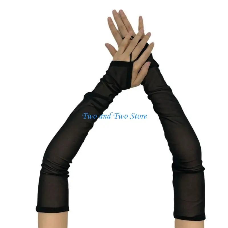 HX6F خمر قفازات شبكية طويلة بدون أصابع للنساء مساء حفلة أكمام أذرع تبريد زي الذراع ملحق لحفلات الزفاف وحفلات الشاي #3