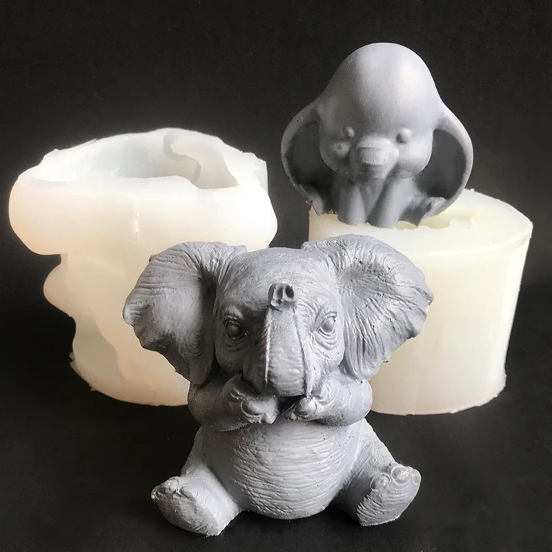 Cute Elephant Silicone Candle Mold 3D Animal Crafts Decoration Resin Plaster Soap Making Tool DIY Chocolate Ice Cube Baking Mold