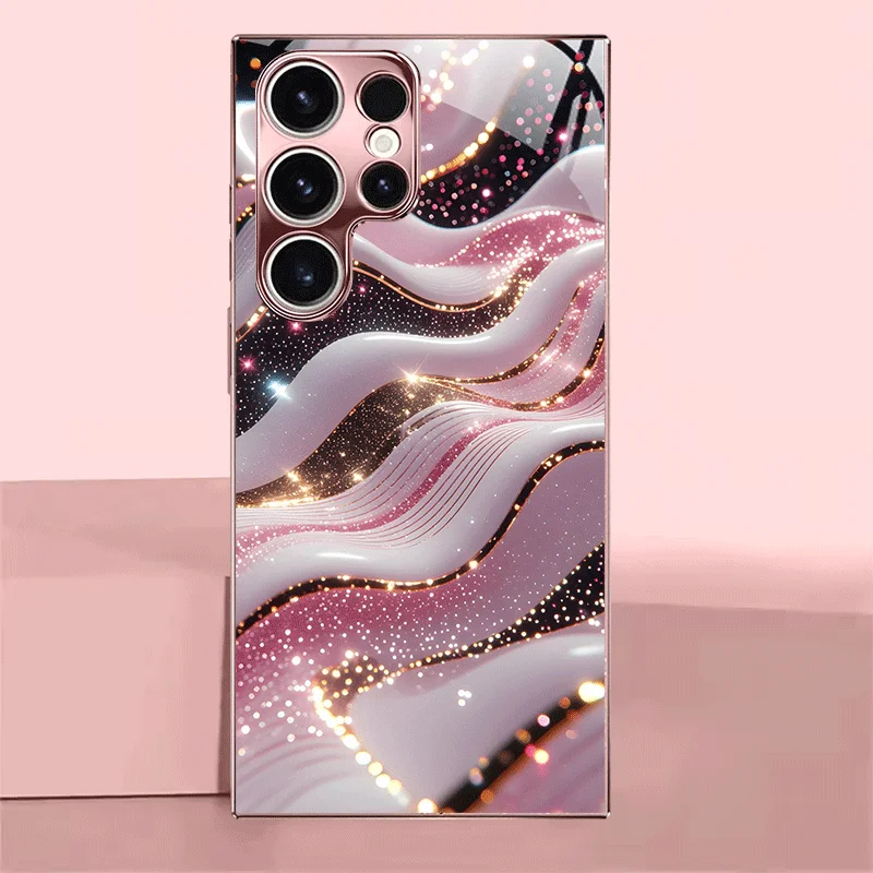 Pink and White Glitter Ripple  Phone Case, Compatible with Samsung Galaxy S26/S25/S24/S23/S22/S21 and other models