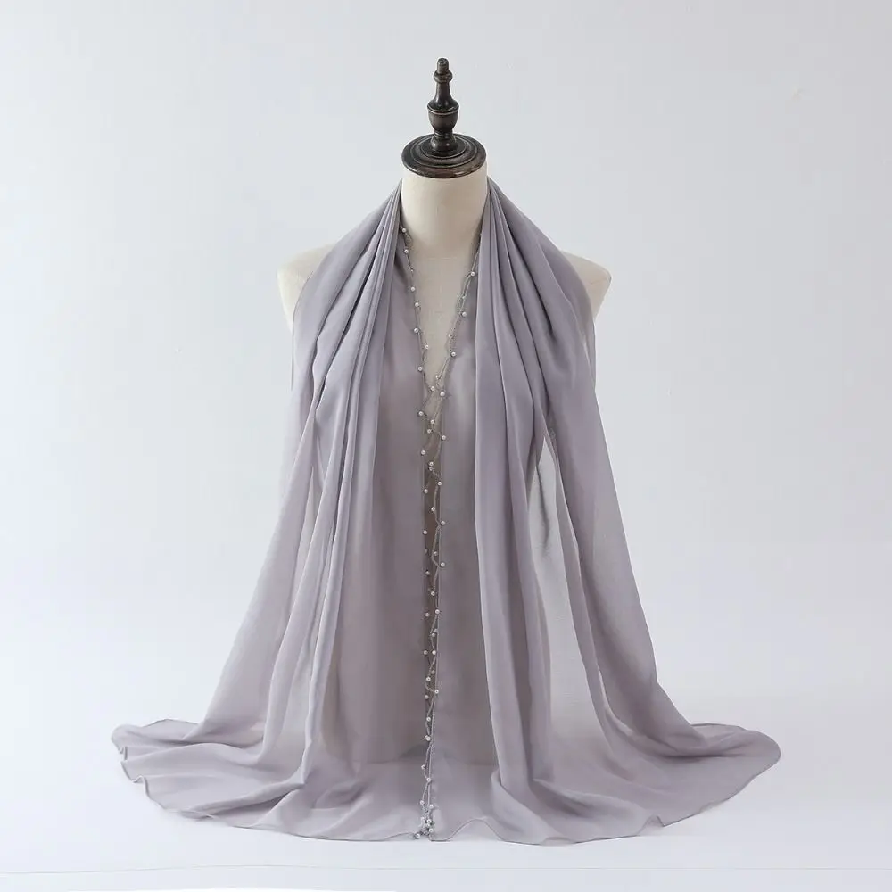 

Модные бусины, исламский тюрбан с жемчугом, шифоновая шаль, тонкий длинный шарф в этническом стиле, женский шарф