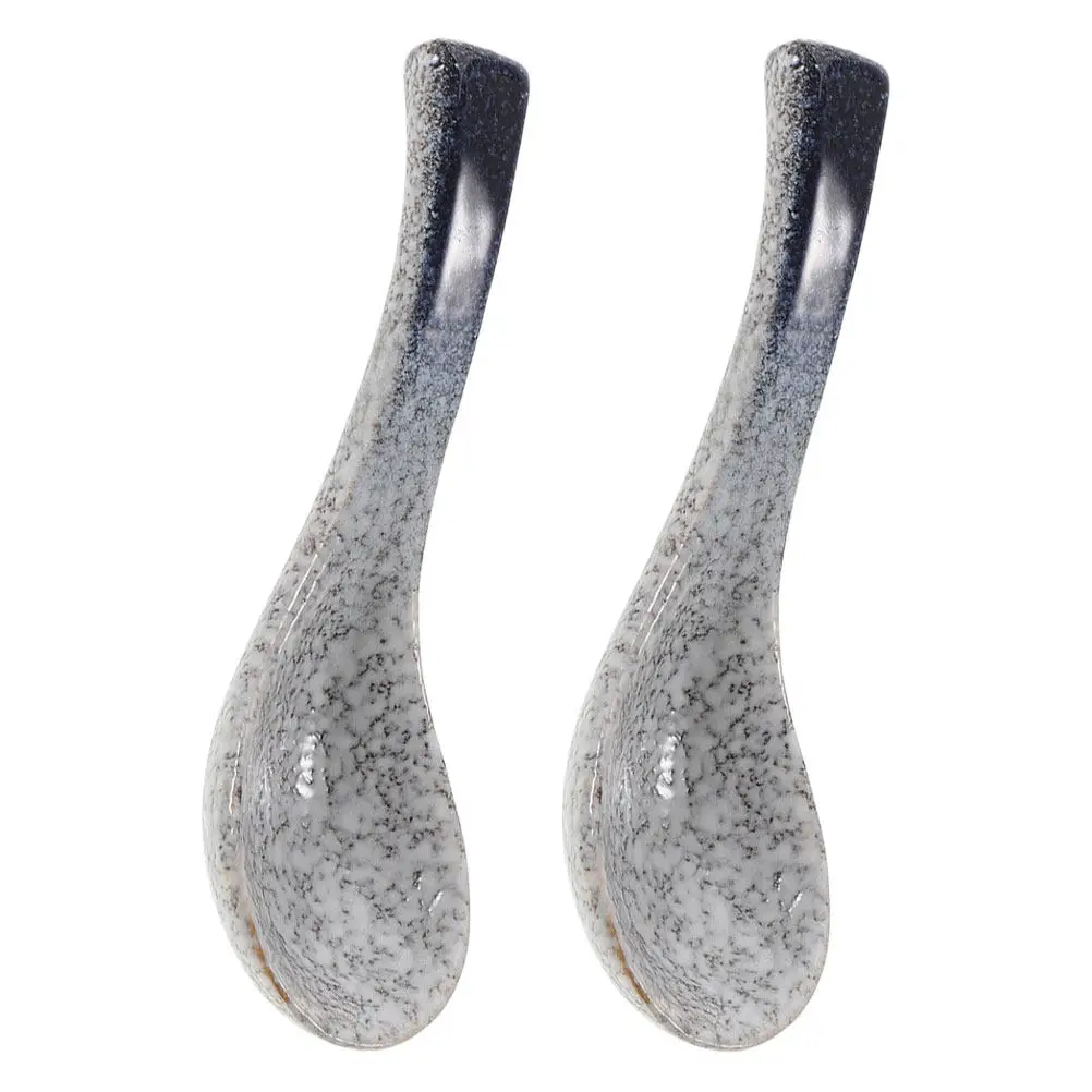 2Pcs Japanese Vintage Ceramic Soup Spoons Porcelain Rice Scoop Retro Style Microwave Safe Dishwasher Friendly Japanese Spoons