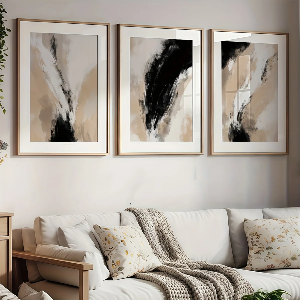 3pcs Modern Abstract Neutral Nordic Wall Art - Black Beige Frameless Canvas Paintings, Vertical Gallery Wall Posters Suitable
