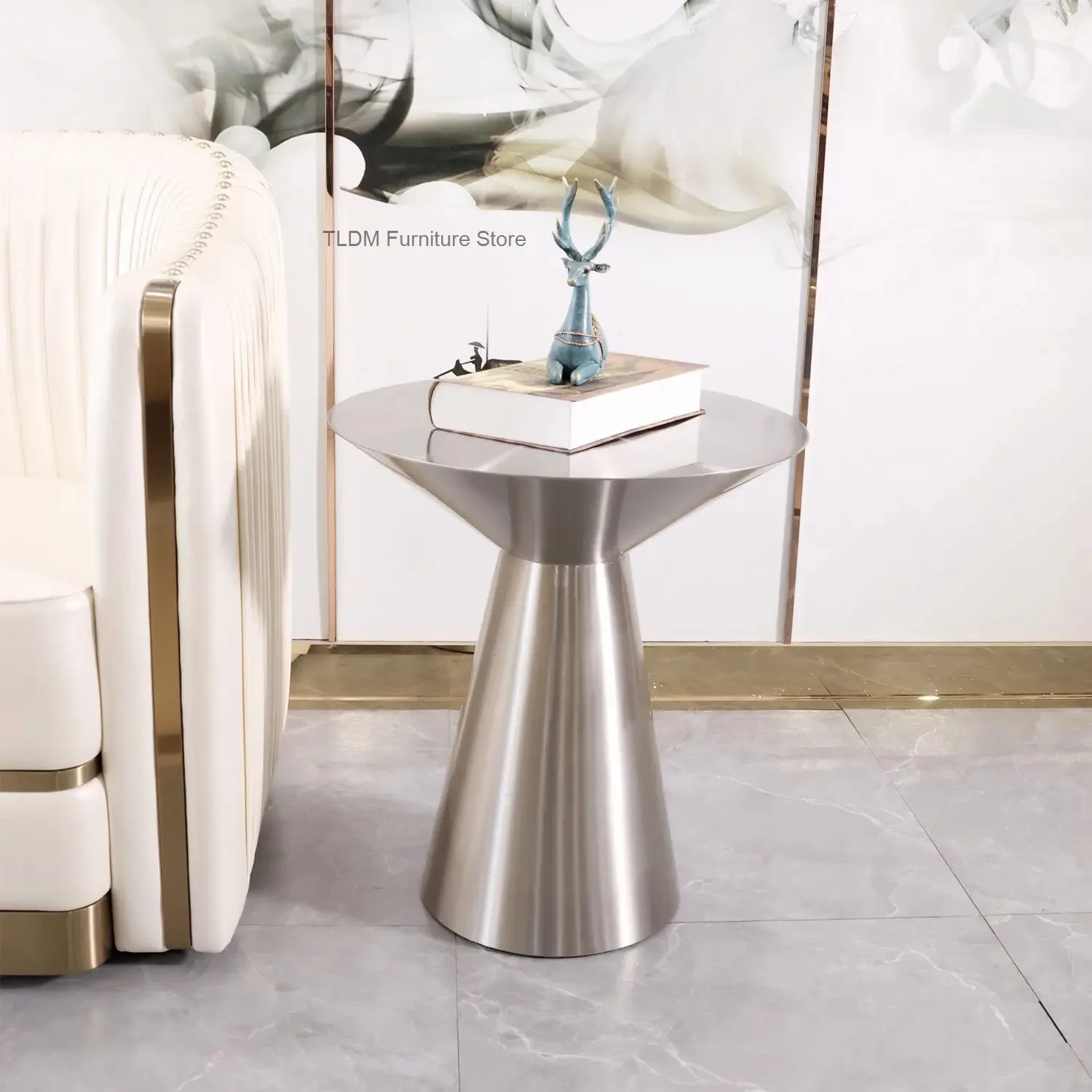Space Nordic Style Small Coffee Living Table Stainless Steel Titanium Brushed Compact Side Table for Sofa Corner Bedroom