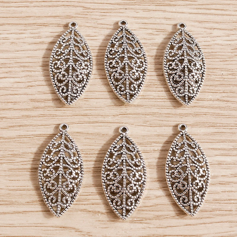 Tusember 30 Stück 13*26mm Blattanhänger in Antiksilberfarbe, Metallanhänger aus Legierung für Ohrringe, Halsketten, Schmuckherstellung, Basteln – Detail 1