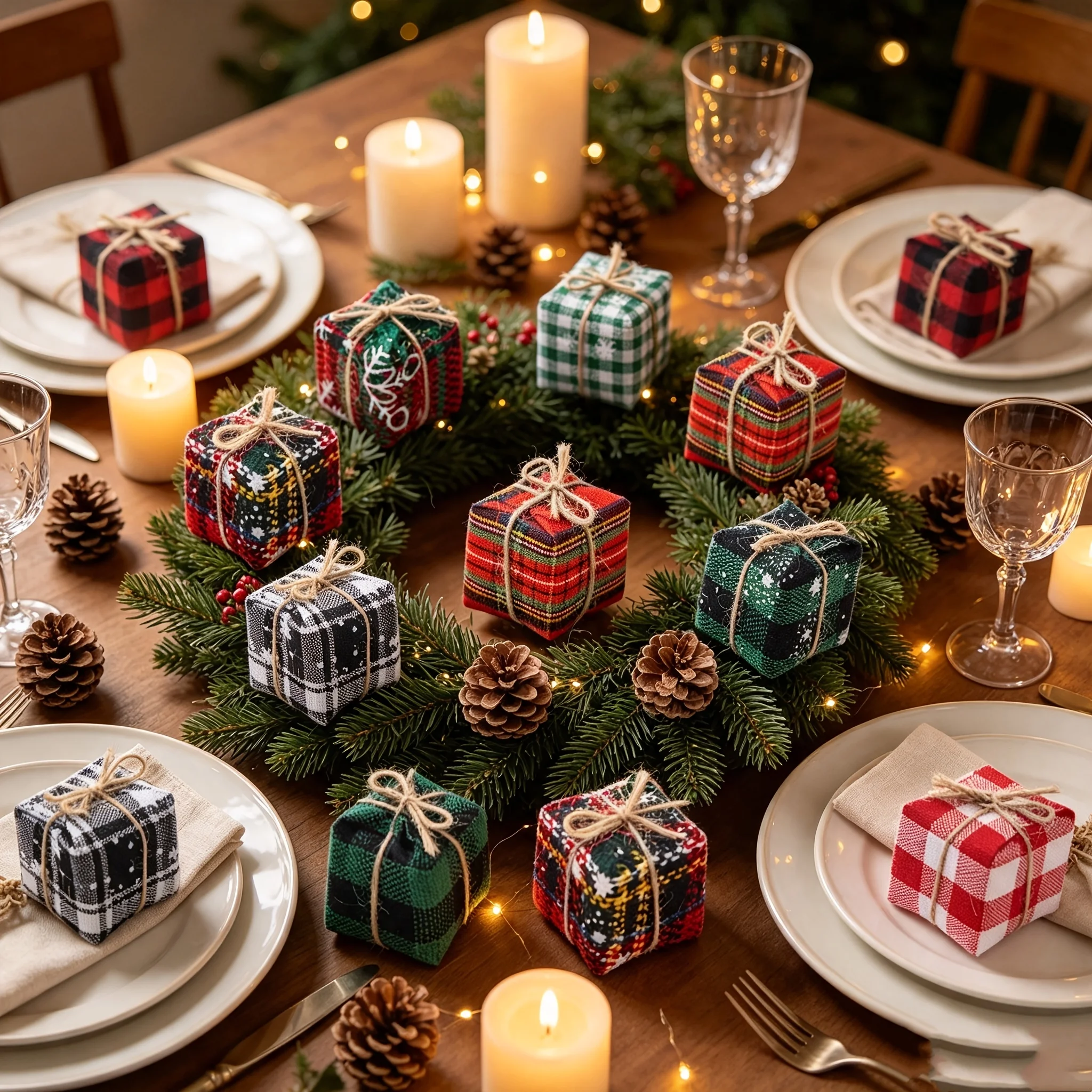 6pcs Mini Christmas Scottish Snowflake Gift Set Dollhouse Accessory Christmas Tree Miniature Scene Decoration Props Supplies