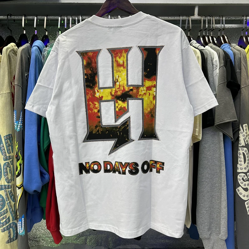 

High-quality Life Hustlers T-shirt Streetwear Trend Hip-hop Angel Fire Letter Print Short Sleeve Men Women Hot Drill Top Tee