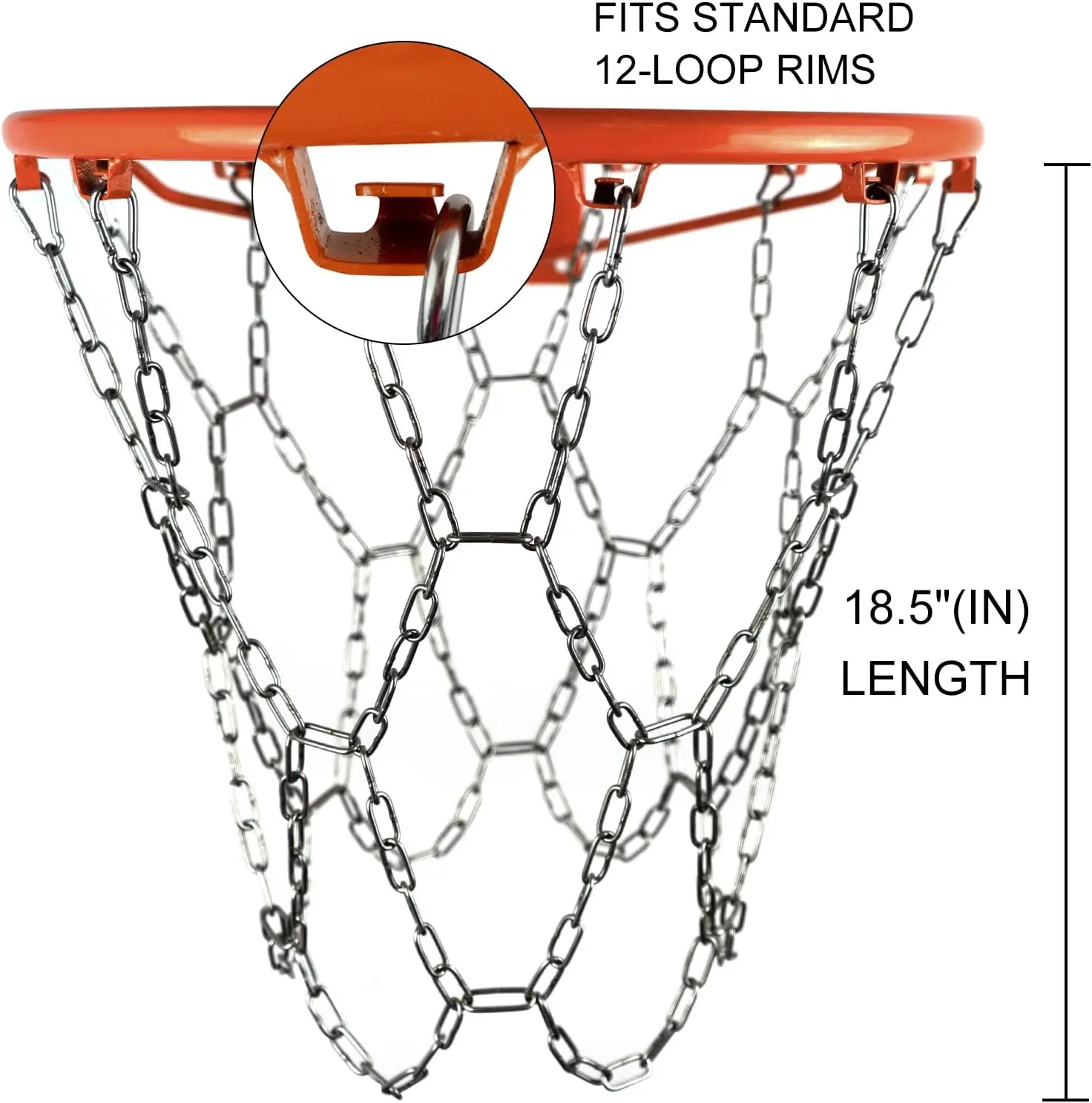 Rede de cesta de basquete com corrente de aço inoxidável para exterior com 12 alças
