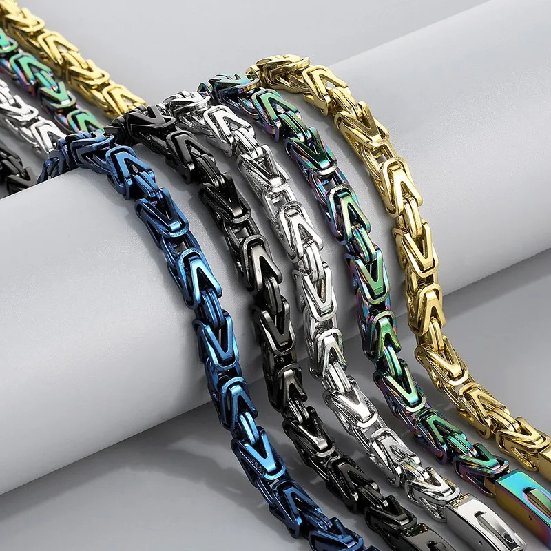 Vintage 8MM Rainbow Byzantine Lock Chain Men\'s Necklace Hip Hop Stainless Steel Polished Emperor Chain Charm Male Jewellery