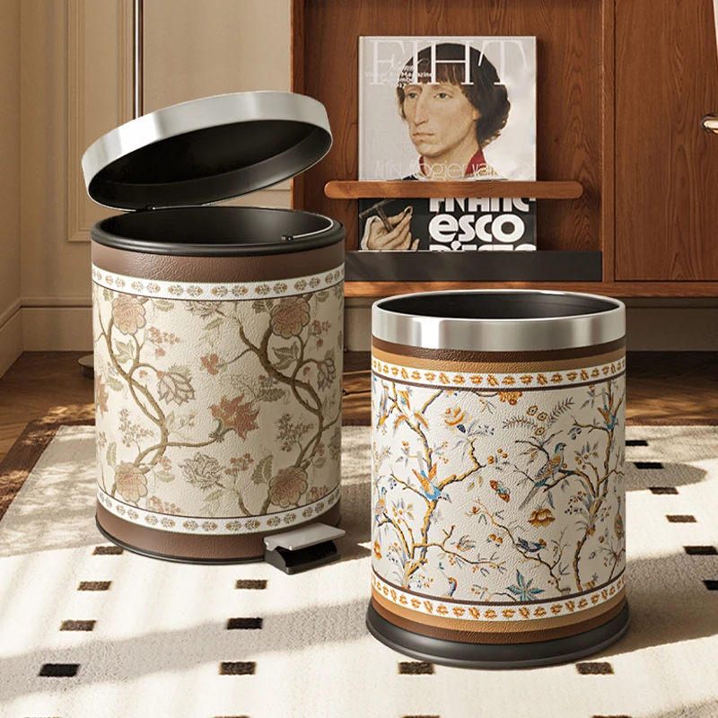 

Qiao Ding medieval style American retro high-end living room household trash can high value 2025 new bedroom with cover