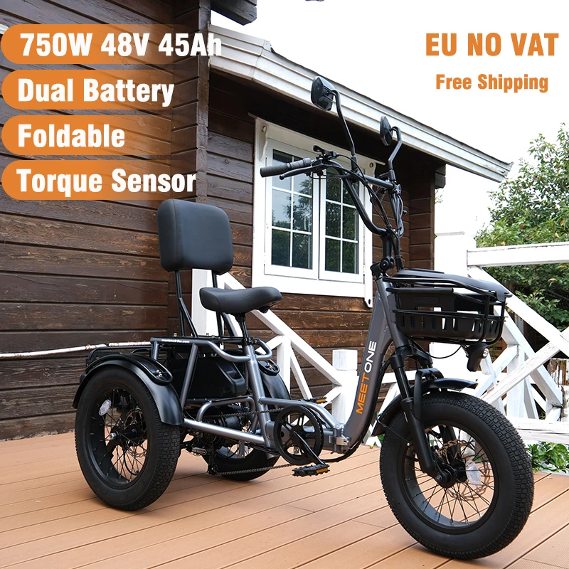 E Trike  Torque Sensor 750W Mid-mounted Motor 48V45Ah Folding Electric Tricycle with Reverse Function for Cargo Electric Trike