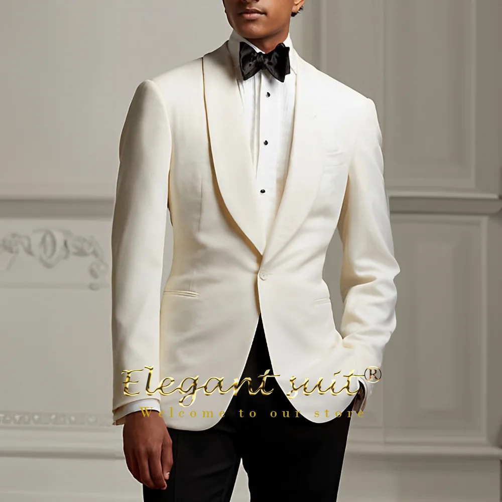 Men's wedding shawl collar jacket and black trousers 2 piece set, custom wedding party cocktail party men's tuxedo