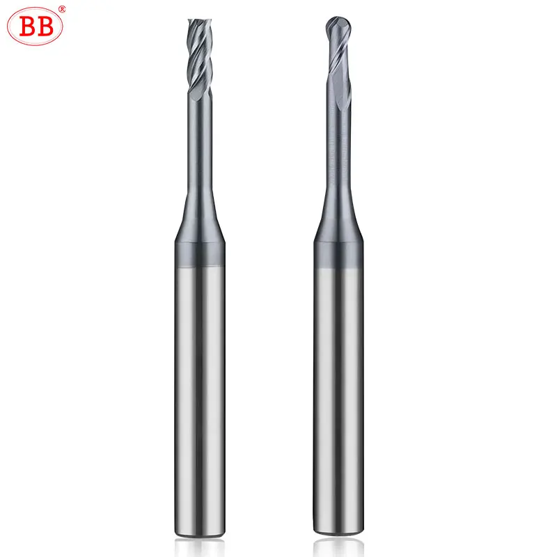 

BB Micro End Mill Mini Flat Ball Nose Milling Cutter 2F CNC Precision Machining Steel Metal 0.1mm 0.9mm