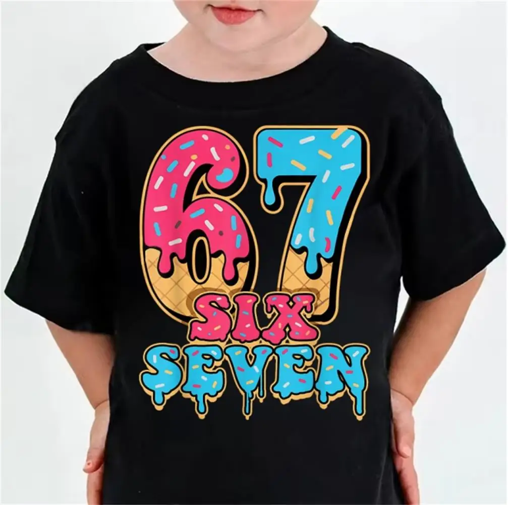 

Brainrot Six Seven Meme Shirt, Building Blocks 67 Pattern Print T-Shirt Boys, Baseball Number 67 Design Cute Kids Tshirt Tops