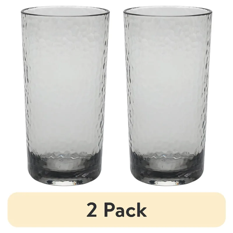 (2 pack) Better Homes & Gardens 16-Ounce Tall Hammered Tumbler, Smoke