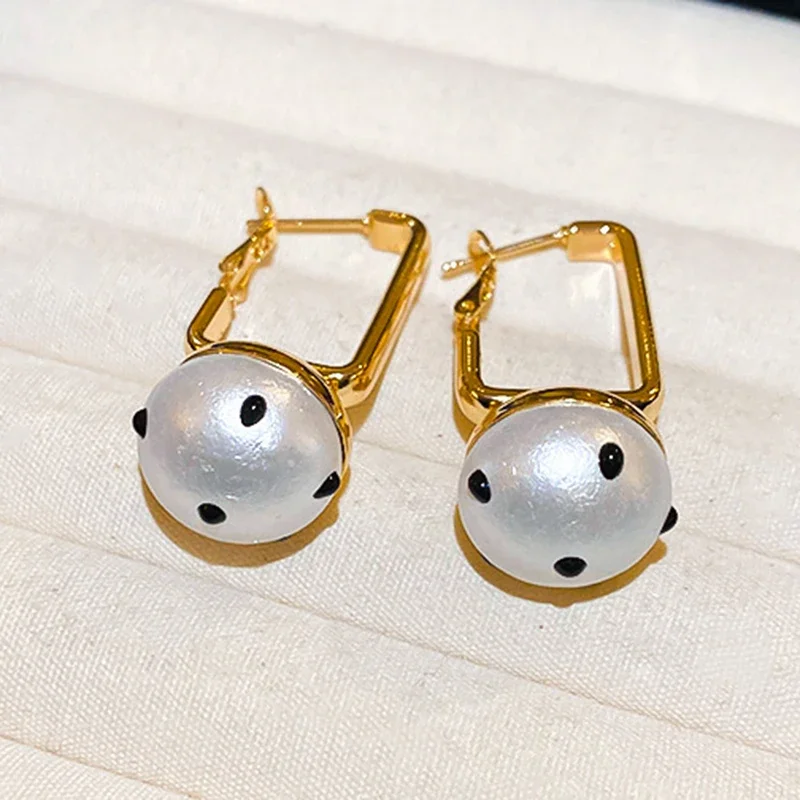 Trendy 14K Real Gold Plating Polka Dot Marshmallow Earrings for Womens Jewelry S925 Silver Needle Party Gifts