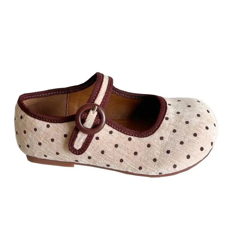 2024 Girls Princess Shoes Autumn New Cute Polka Dot Soft Sole Comfortable Dance Children Shoes Korean Boutique Shoes