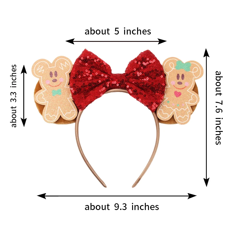 2024 Merry Christmas Mickey Minnie Mouse Ear Headband For Girl Hair Accessories For Women Candy Cane Hairband Kids Xmas Headwear