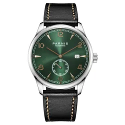 New Arrival Parnis 41.5mm Green Dial Mechanical Automatic Men's Watches Leather Strap Luxury Waterproof Man Watch reloj hombre