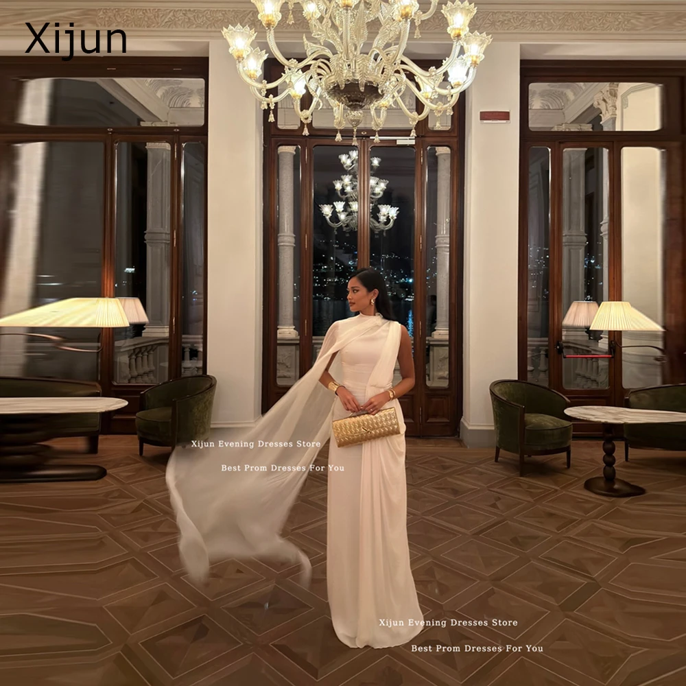 

Xijun Ivory Mermaid Chiffon Evening Dresses One Shoulder Cape Long Prom Dresses Pleated Formal Occasion Prom Gowns Customized