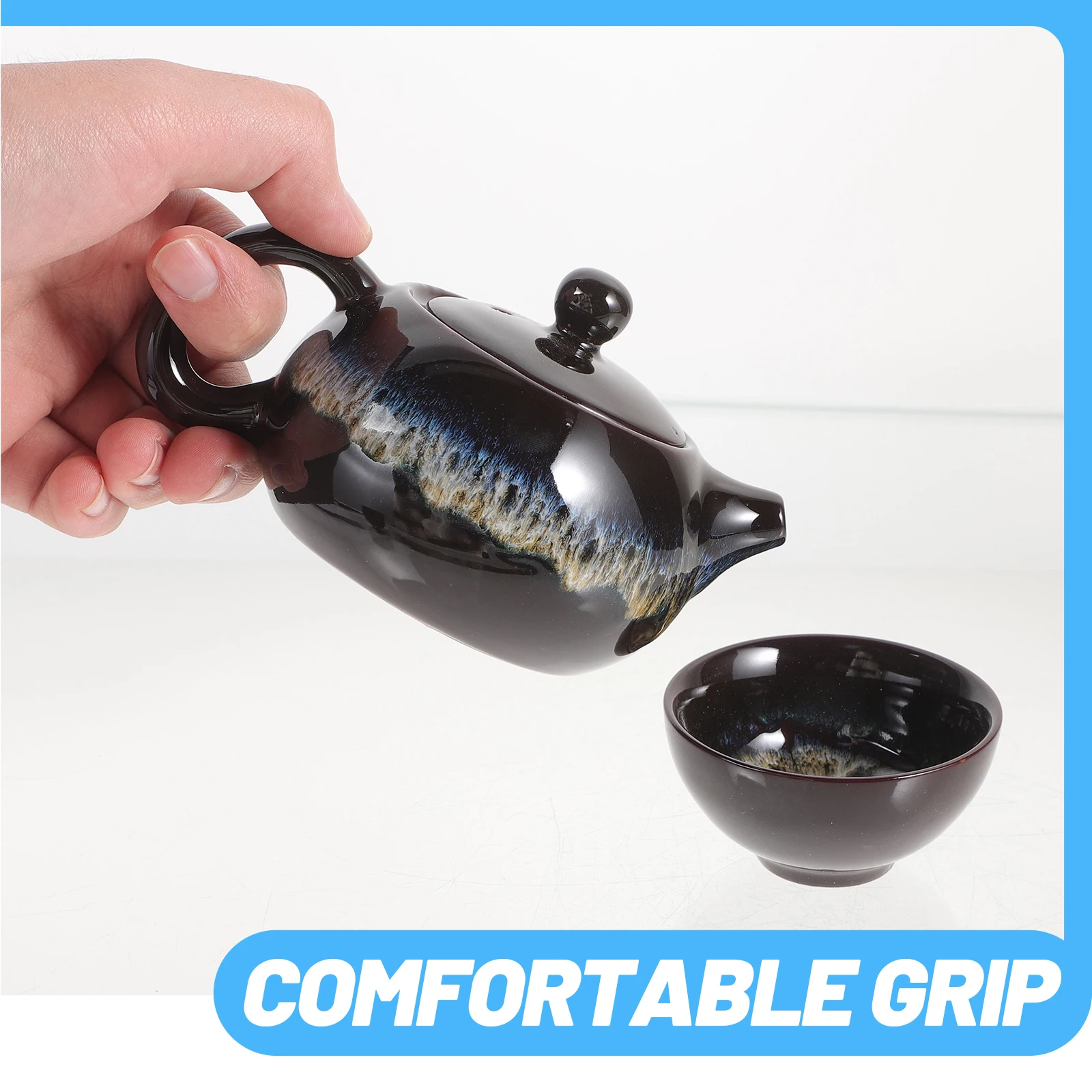 1Set Chic Ceramic Tea Set Portable Heat Resistant Smooth Edges Perfect Gift Home Office Tea Lovers Small Teapot